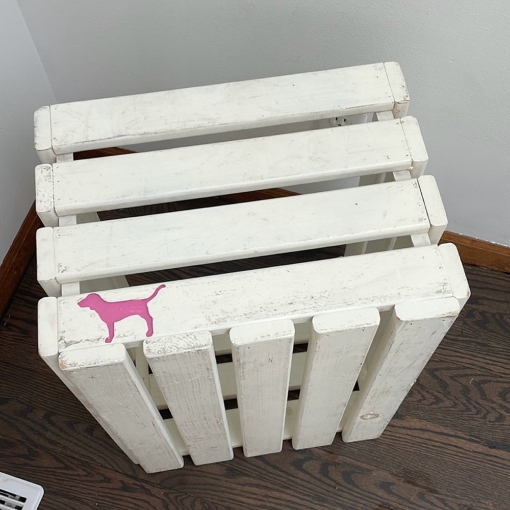 White Wooden Crate with Pink Dog Accent